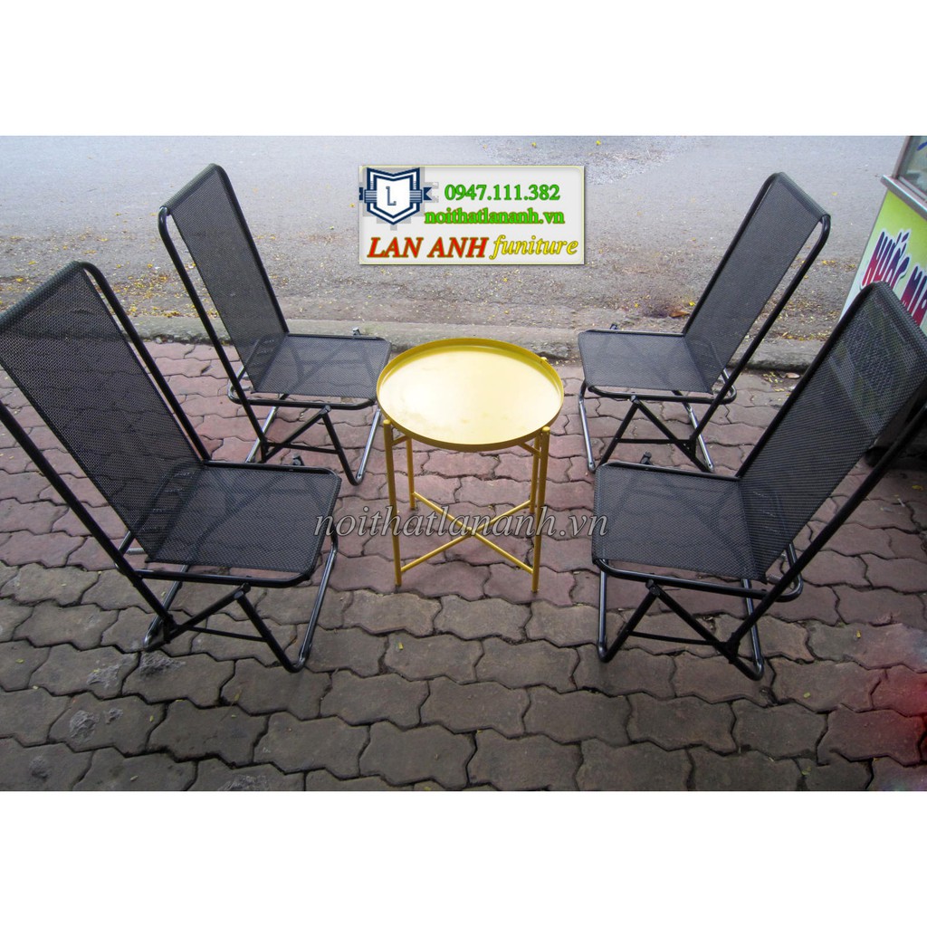 Bộ ghế xếp cafe giá rẻ (Combo 1 bàn + 4 ghế xếp thép sơn tĩnh điện)