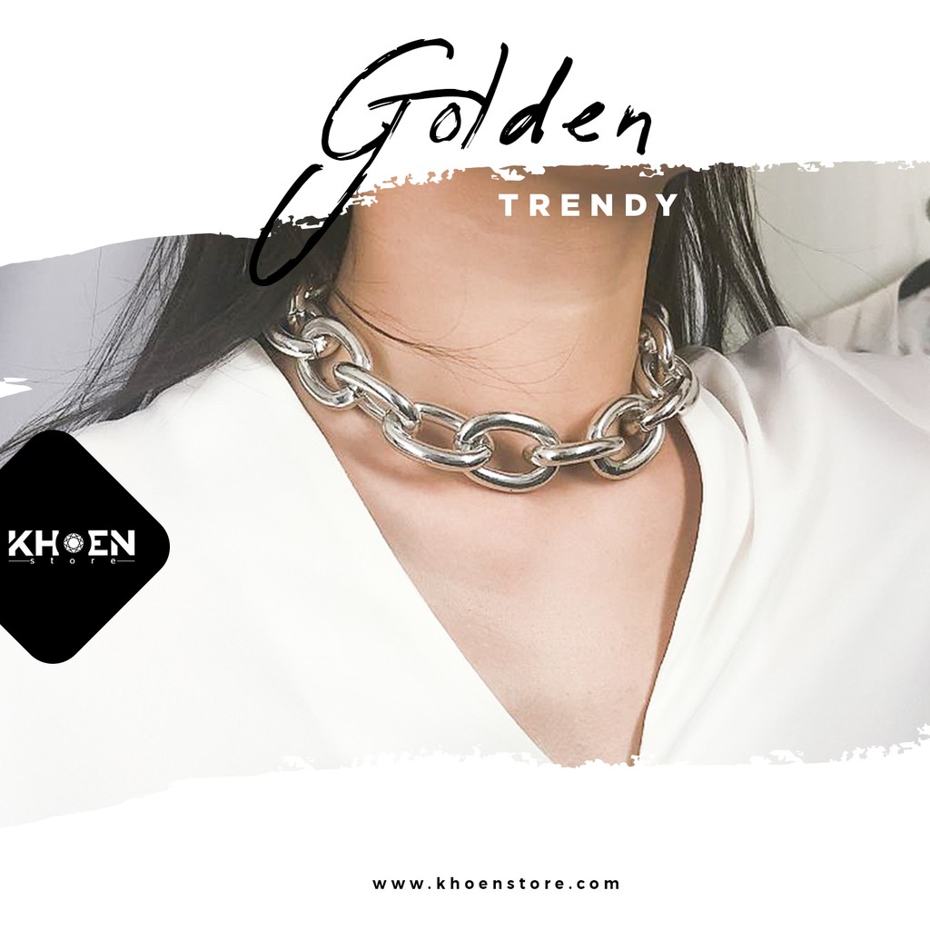 Vòng cổ choker - Vòng xích to dày màu vàng và bạc - Khoen Store