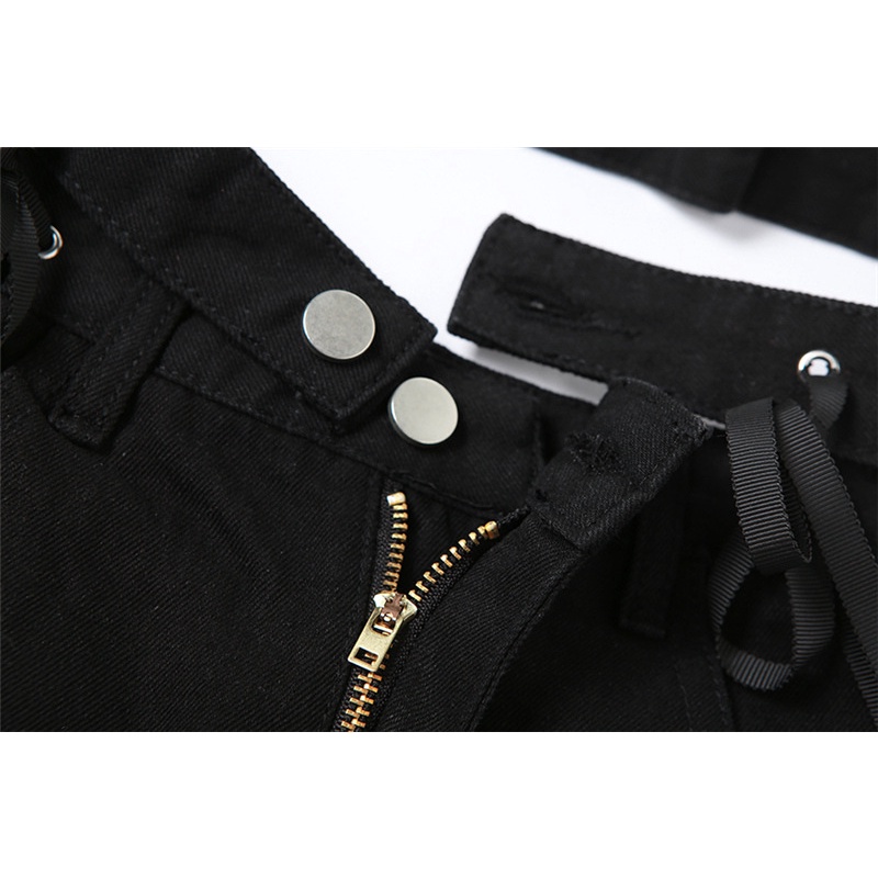 Chân Váy Lưng Cao Phối Ren Đính Nút Thời Trang Đường Phố