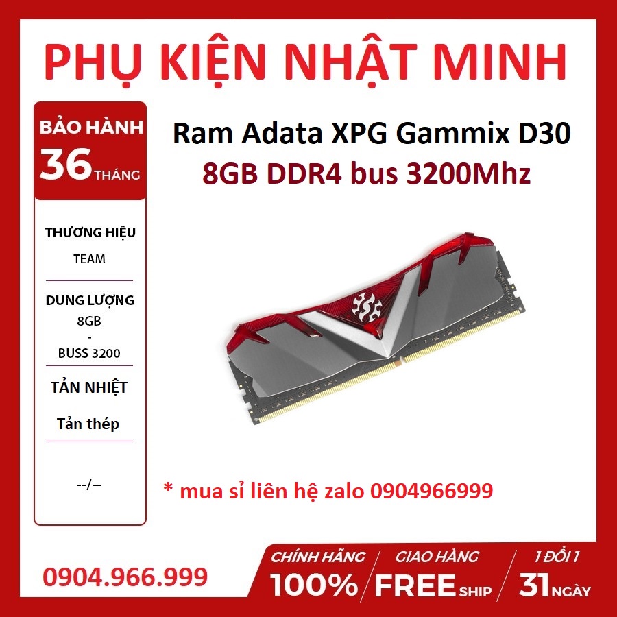 Ram PC Adata XPG Gammix D30 8GB DDR4 bus 3200Mhz tản nhiệt siêu đẹp chính hãng bảo hành 36 tháng lỗi 1 đổi 1