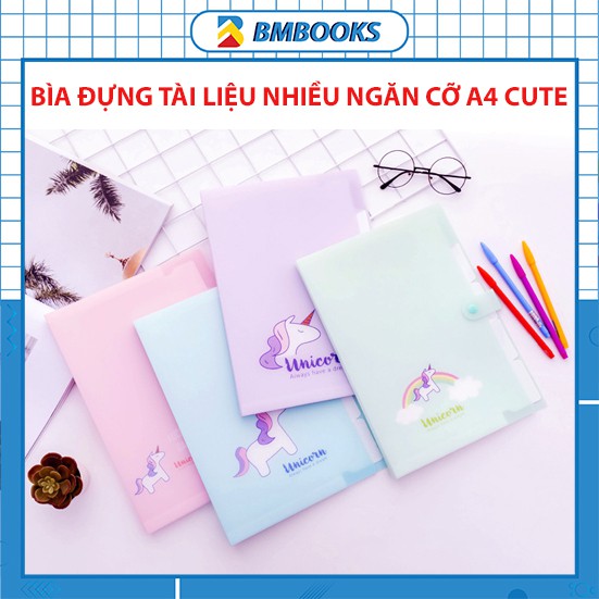 Túi đựng tài liệu A4 nhiều lớp in hình kỳ lân sáng tạo Unicorn Thần Thoại cho học sinh BMBooks