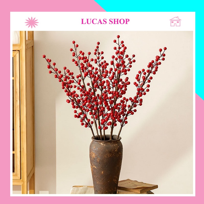 Hoa Giả - Combo 5 cành Đào Đông 80cm 12 nhánh trang trí nhà của quý phái, sang trọng