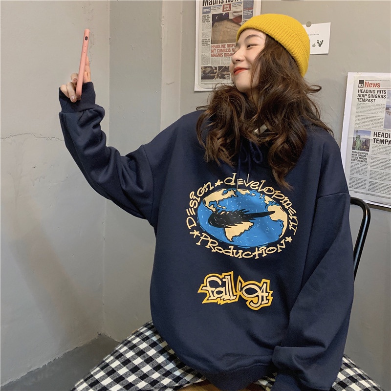 SUXI Áo Hoodie Tay Dài Dáng Rộng In Họa Tiết Thời Trang Hàn Quốc Cho Cặp Đôi