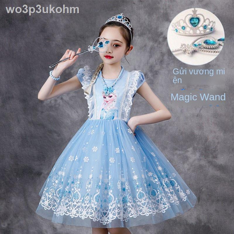 ☂New Frozen Princess Dress Aisha Girls Váy mùa hè Ngắn tay áo Ngày trẻ em đầm