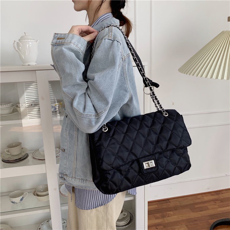 Túi vải đeo chéo Hàn Quốc nữ nắp gập dập trám phong cách ulzzang
