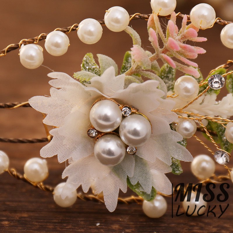 Cài Tóc Hoa Đính Ngọc Trai Phụ Kiện Cho Cô Dâu