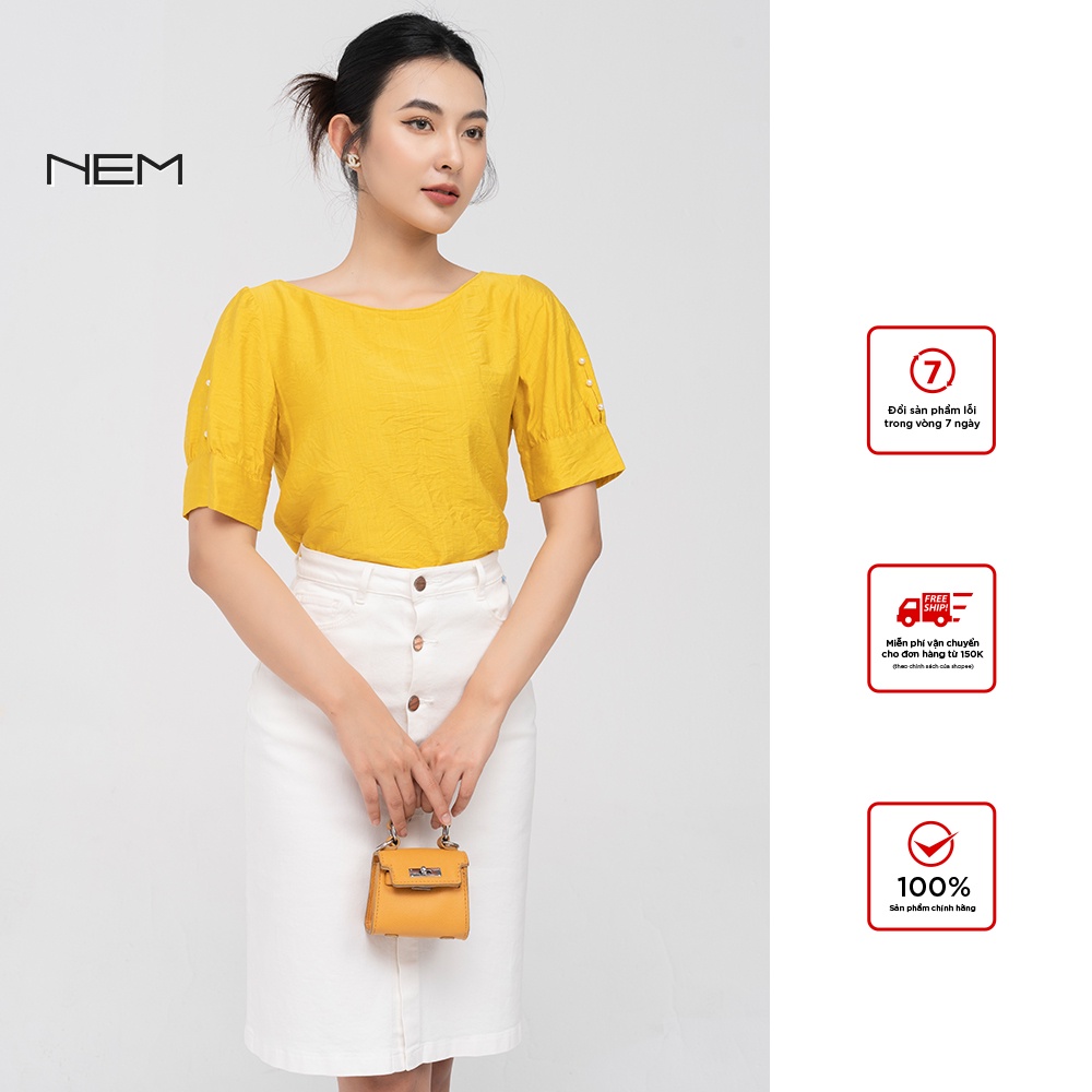 Áo sơ mi nữ thiết kế tay đính ngọc NEM Fashion SM40392