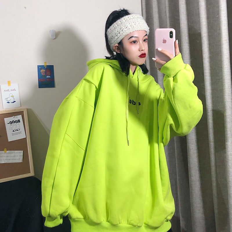 Áo hoodie màu xanh bơ dạ quang kiểu Hàn Quốc cho nữ