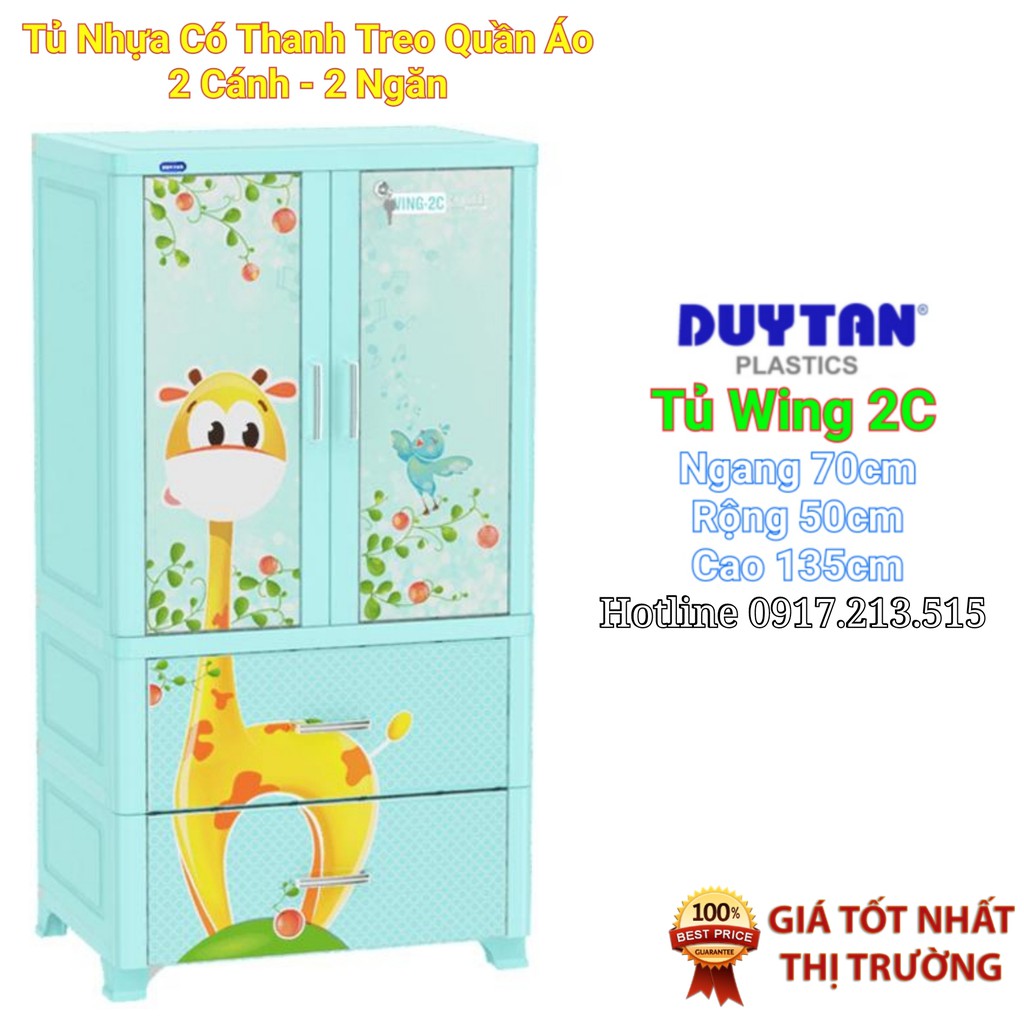 Tủ nhựa duy tân Wing 2c-2n TRẮNG ( Có Thanh Treo Đồ )