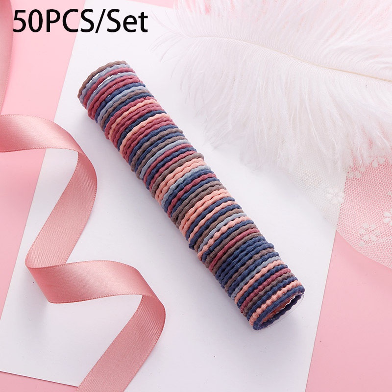 Set 50 Dây Buộc Tóc Co Giãn Nhiều Màu Sắc Cho Bé Gái