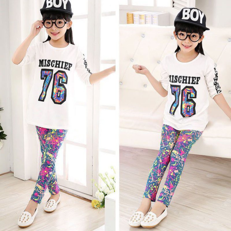 Quần legging dài co giãn in hoa dễ thương cho bé gái