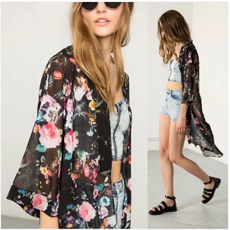 áo cardigan  Áo khoác kimono vải voan dáng dài phong cách Bohemian thời trang cho nữ