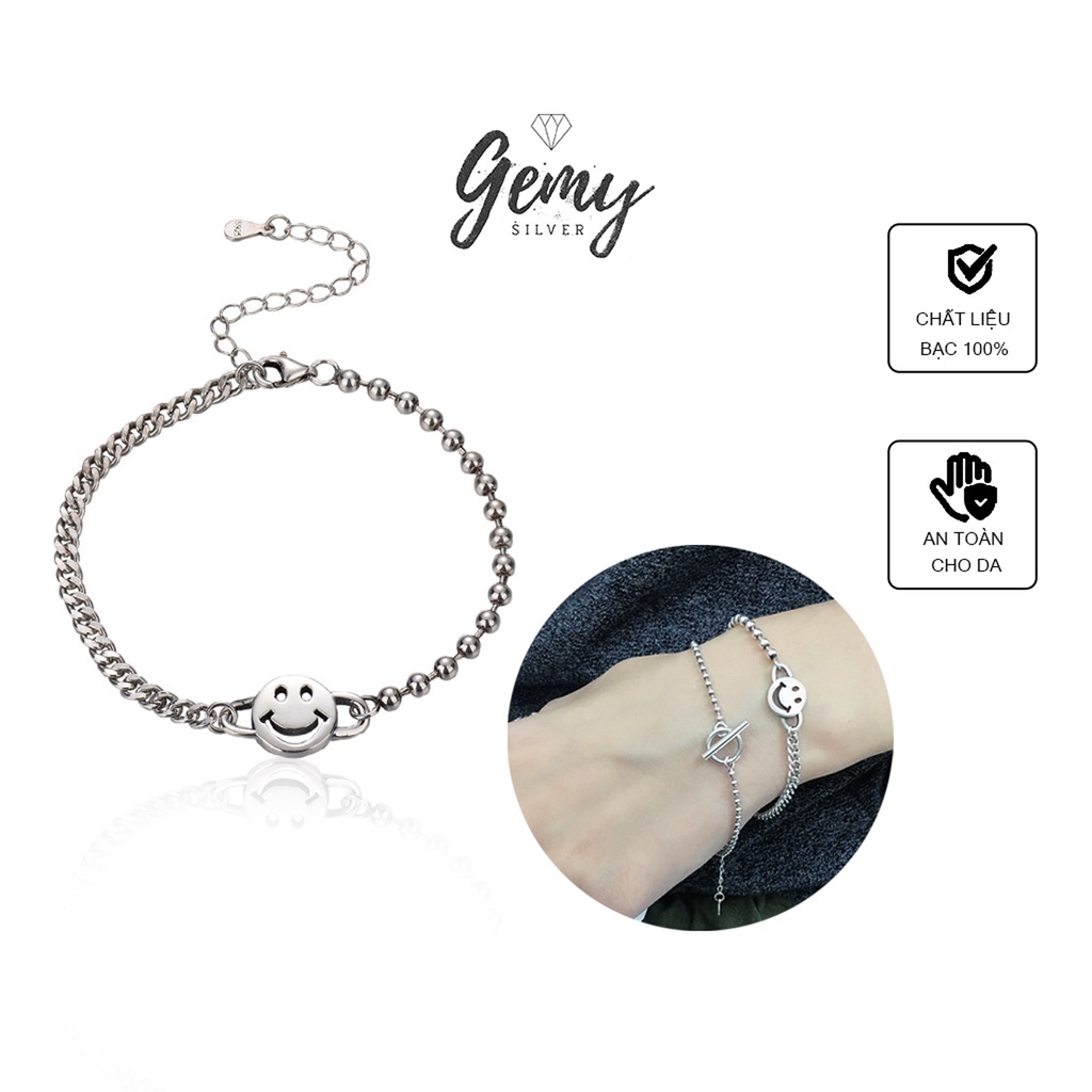Vòng tay, lắc tay nam bạc 925 cao cấp Smile mặt cưới thiết kể dây mắt xích độc đáo, unisex VTN2| GEMY SILVER