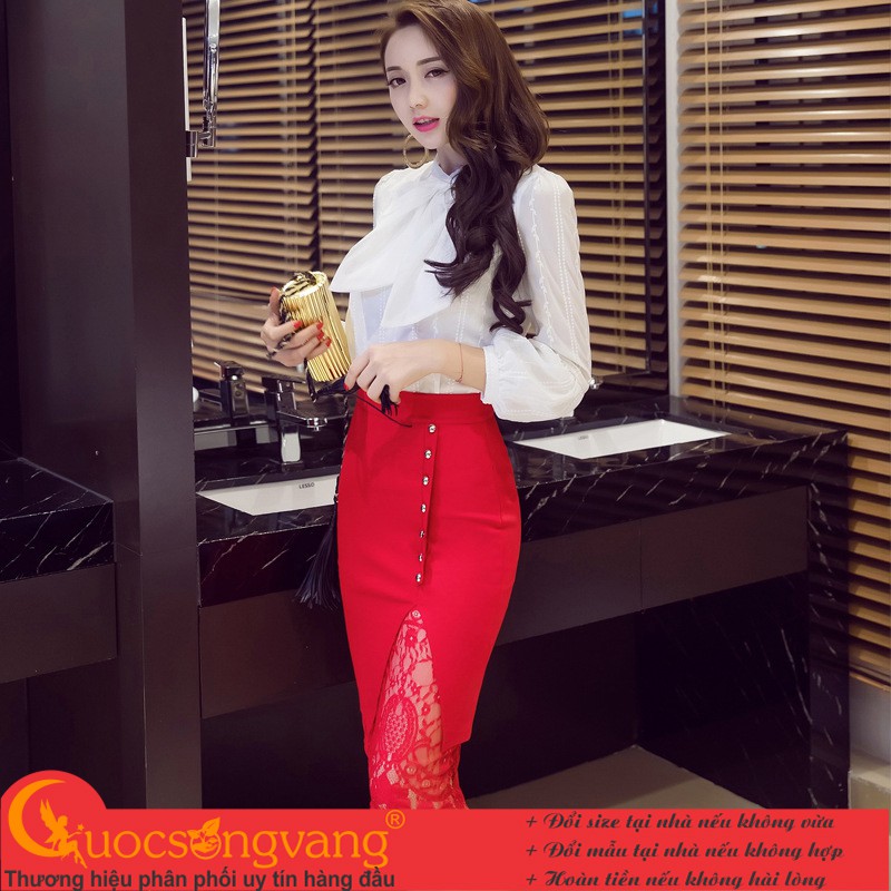 Chân váy công sở big size chân váy phối ren co giãn 4 chiều GLV162 Cuocsongvang