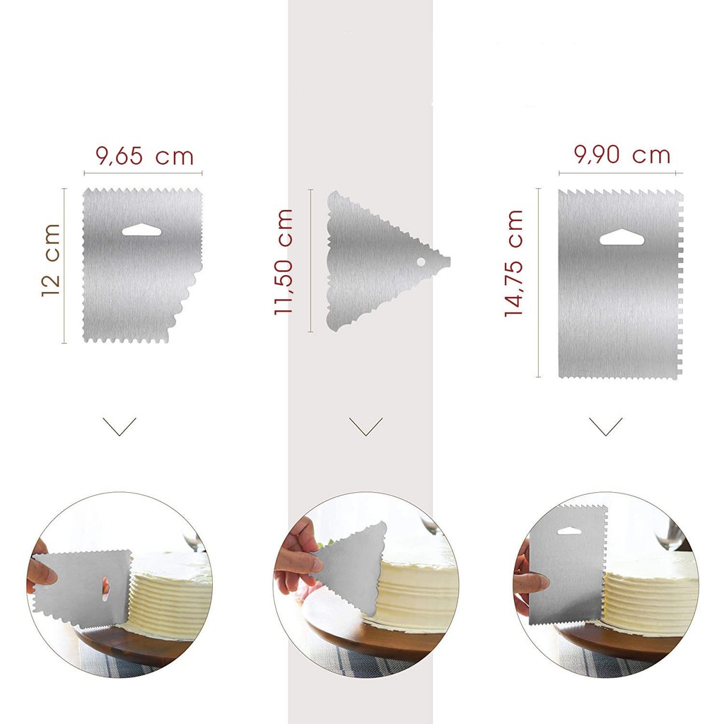 Bộ 3 miếng dao chà láng, vét bột, tạo vân bánh kem
