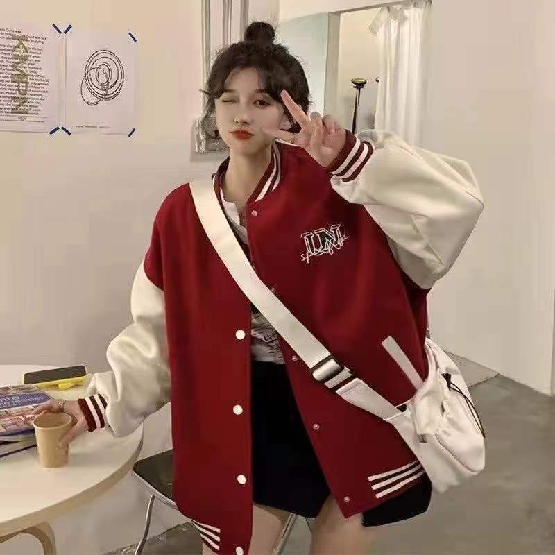 Áo khoác bóng chày COZOKC tay dài dáng rộng thời trang dễ phối đồ