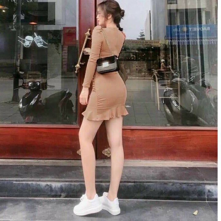 Đầm body đuôi cá tay dài cổ tròn với thiết kế dáng ôm nút vai siêu xinh thời trang,  ĐẦM BODY NÚT VAI ĐUÔI CÁ