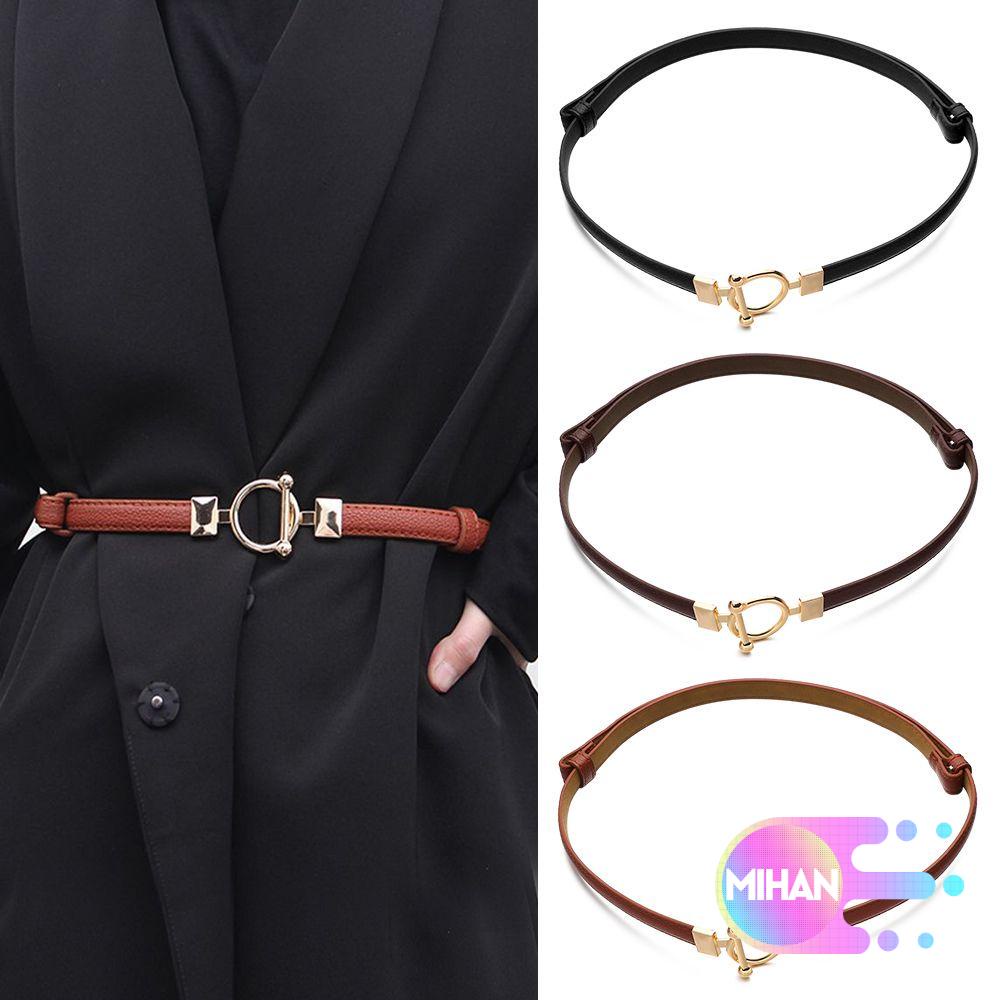 Dây thắt lưng da có khóa cài kim loại điều chỉnh được thời trang dành cho nữ