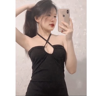 Đầm body sexy cúp ngực váy ôm cổ yếm hở vai cột dây quyến rũ