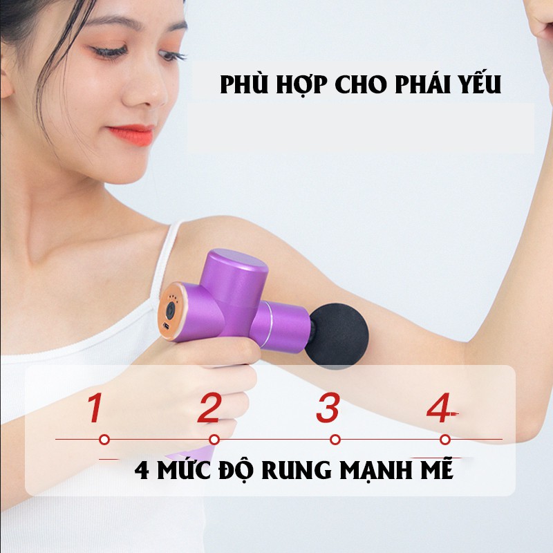 ✨BH 1 NĂM✨Súng massage cầm tay mini DIHUA - với 4 đầu massage, 4 mức độ rung mạnh mẽ, thiết kế nhỏ gọn tiện lợi