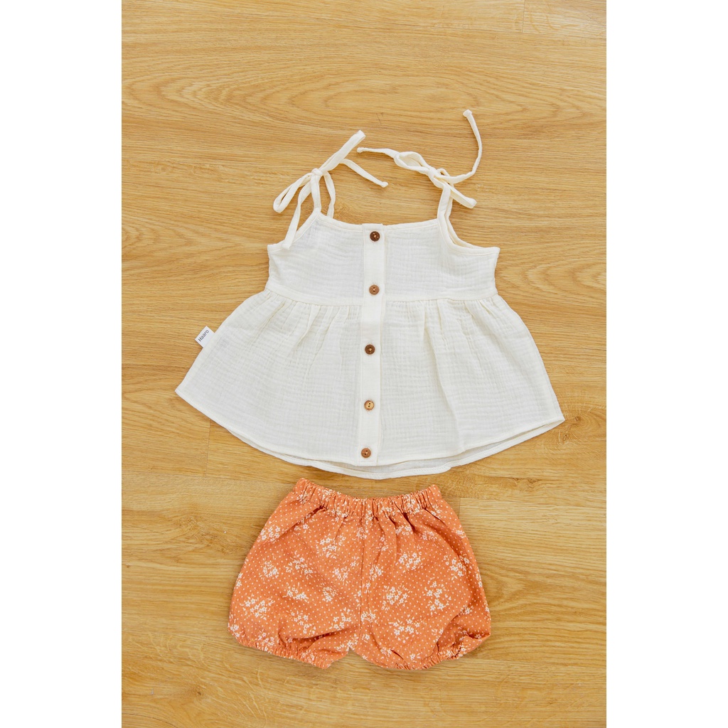 (Hàng thiết kế) Bộ áo hai dây kèm quần bí ngô vải muslin/ thô Flora Set_Haaro Babies