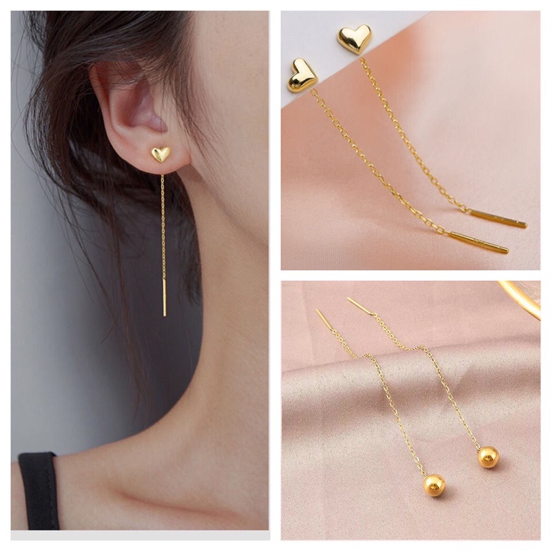 Bông tai dài 100% TITAN NGUYÊN CHẤT khuyên tài trái tim dáng dài KHÔNG GỈ thiết kế đơn giản thanh lịch hợp thời trang
