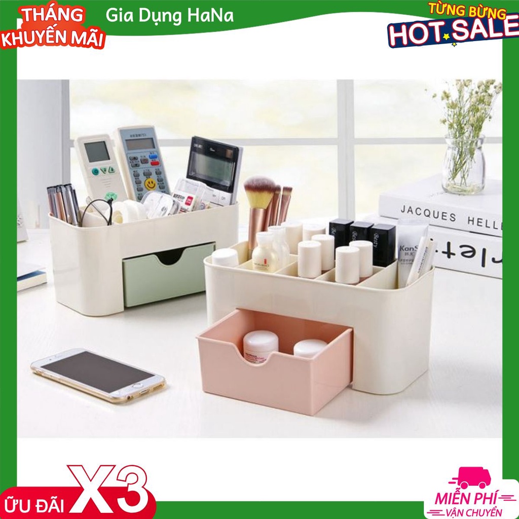 Kệ Đựng Mỹ Phẩm🌸SALE🌸Kệ Mỹ Phẩm Để Bàn Cỡ Nhỏ Bằng Nhựa Siêu Xinh Xắn Gồm 1 Ngăn Kéo Nhỏ Kèm 6 Ô Đựng Đa Năng
