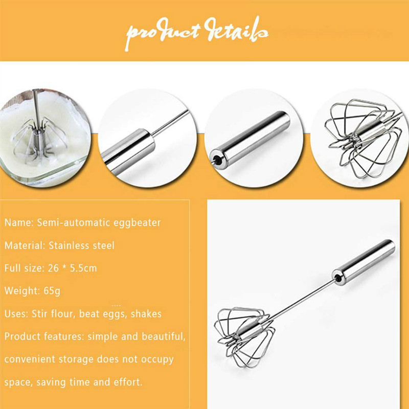 JOSMOMO Máy đánh trứng bán tự động bằng thép không gỉ 304 - Máy đánh trứng quay tay đẩy