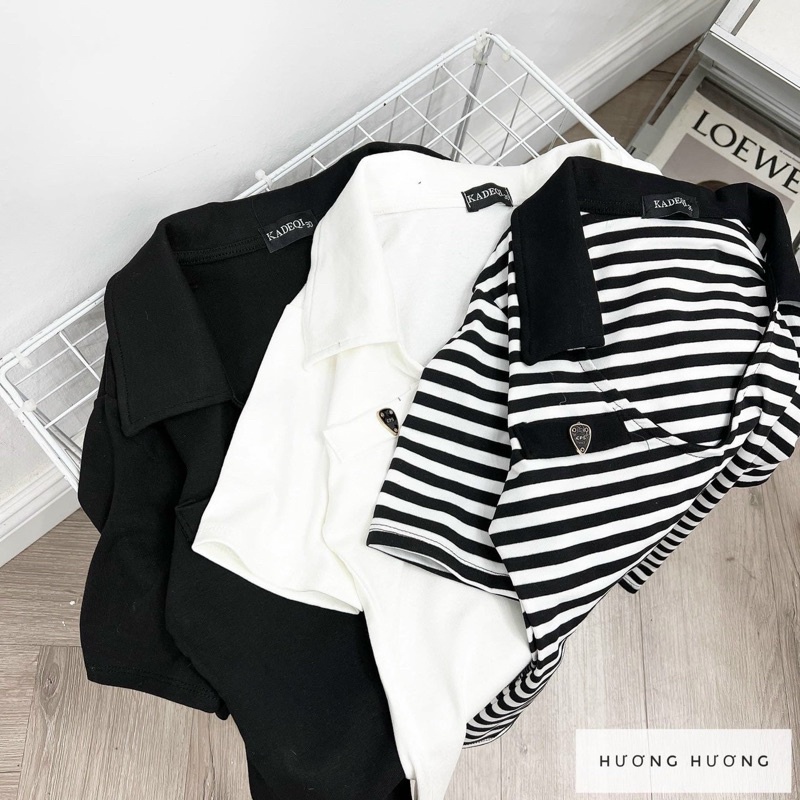 Áo thun body nữ kiểu cổ bẻ cổ U dáng ngắn