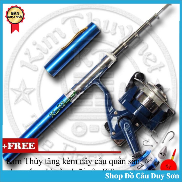 Bộ cần câu bút du lịch KT Mini M1 Blue 100cm + Kèm Máy câu đứng + Dây câu, Phao câu, Chì câu, Lưỡi câu