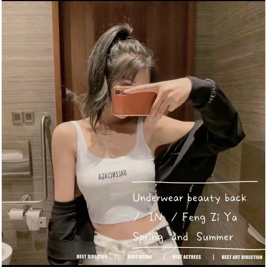 Bra su lạnh croptop in chữ balenciga