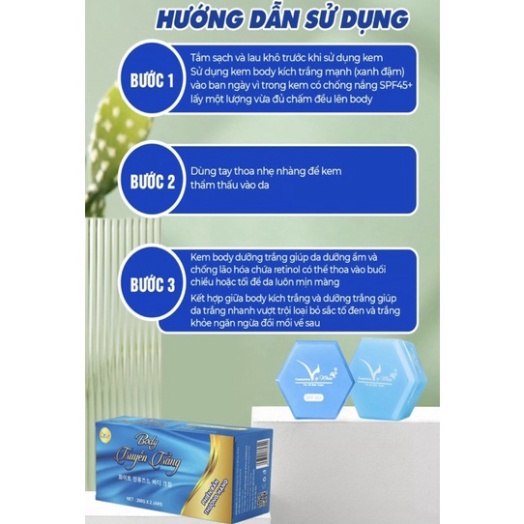 Combo 2 Hộp Kem body xanh truyền trắng hàn quốc vip white + Tặng kèm 1 tẩy tbc