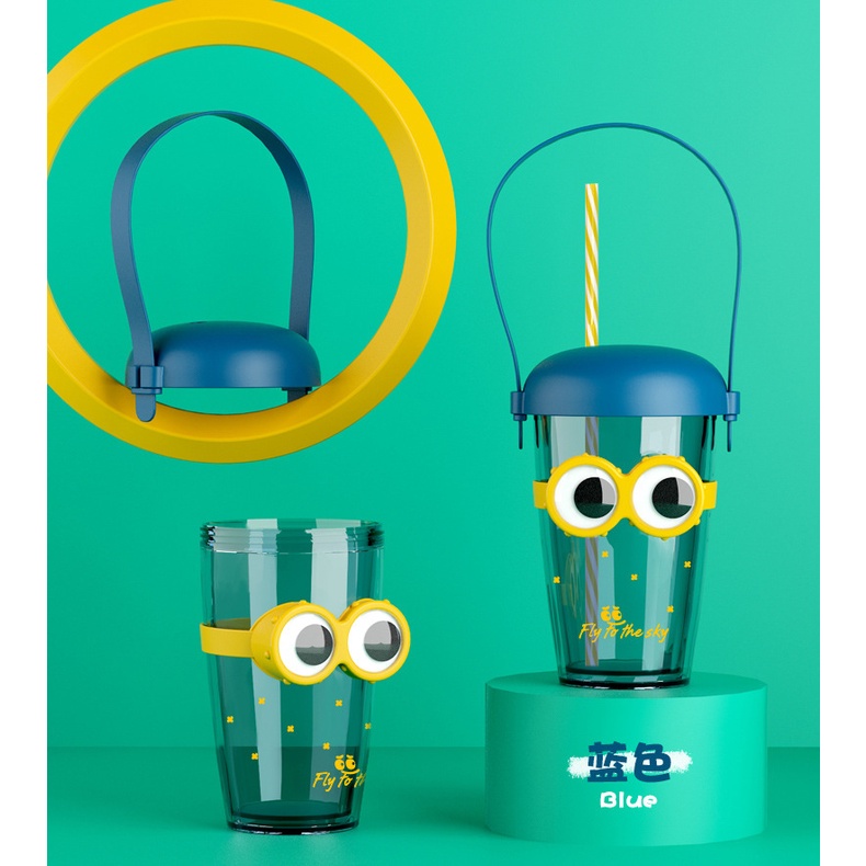 Bình nhựa có ống hút đeo mắt kính cực cute 270ml