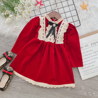 Váy nhung đỏ vintage siêu xinh cho bé gái