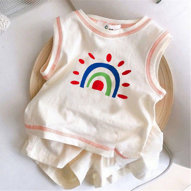 Bộ Đồ Thể Thao Áo Thun Tay Ngắn Phối Quần Short Vải Cotton Màu Trơn Kiểu Phương Tây Thời Trang Mùa Hè Hàng Mới Dành Cho Bé Trai Gái 2022