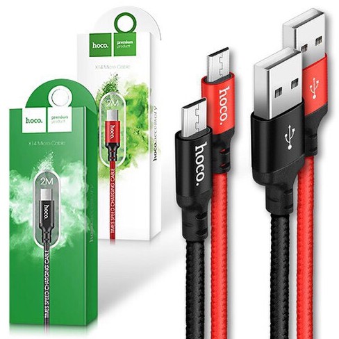 CÁP SAMSUNG  TYPE C MICRO ANDROID HOCO X14 CHÍNH HÃNG BỌC DÙ SIÊU BỀN LOẠI 1M VÀ 2M CHỐNG ĐỨT GẪY