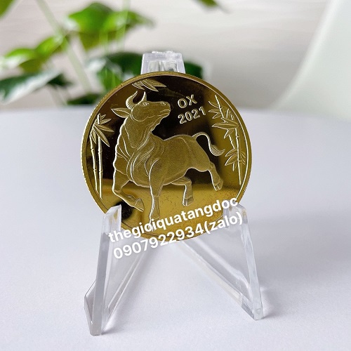 Đồng Xu Úc Hình Con Trâu Mạ Vàng 2021, đồ lưu niệm, trưng bày, quà tặng may mắn