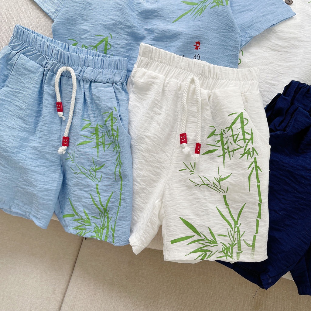 Hàng cao cấp bộ cộc tay cho bé LiLa Kids , Bộ cộc tay cho bé in hình cây tre chất đũi cực xinh từ 6-28kg