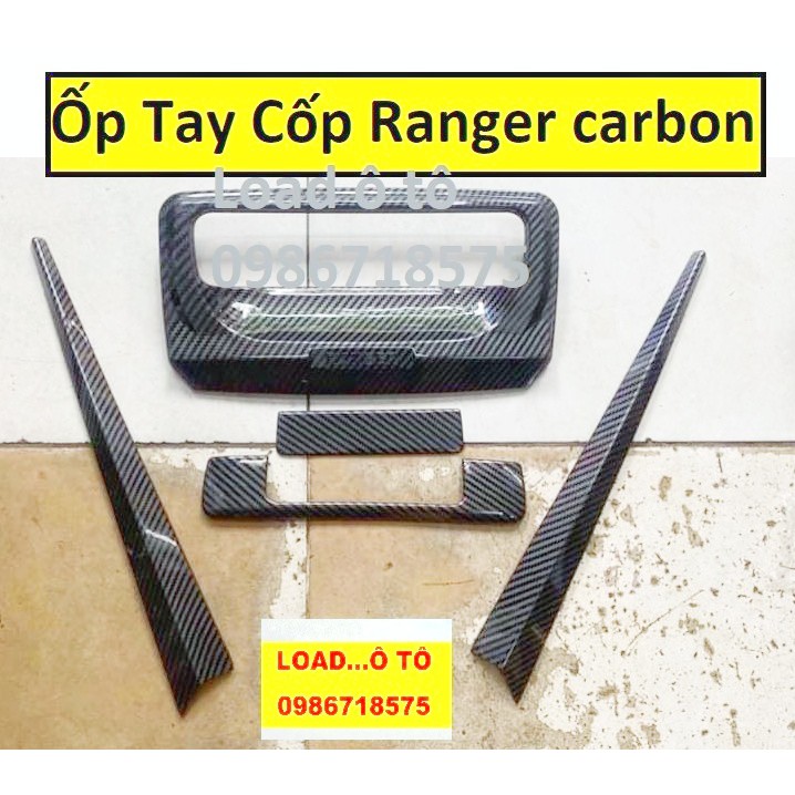 Ốp Tay Mở Cốp Sau Ford Ranger 2022-2016 Vân Carbon Cao Cấp