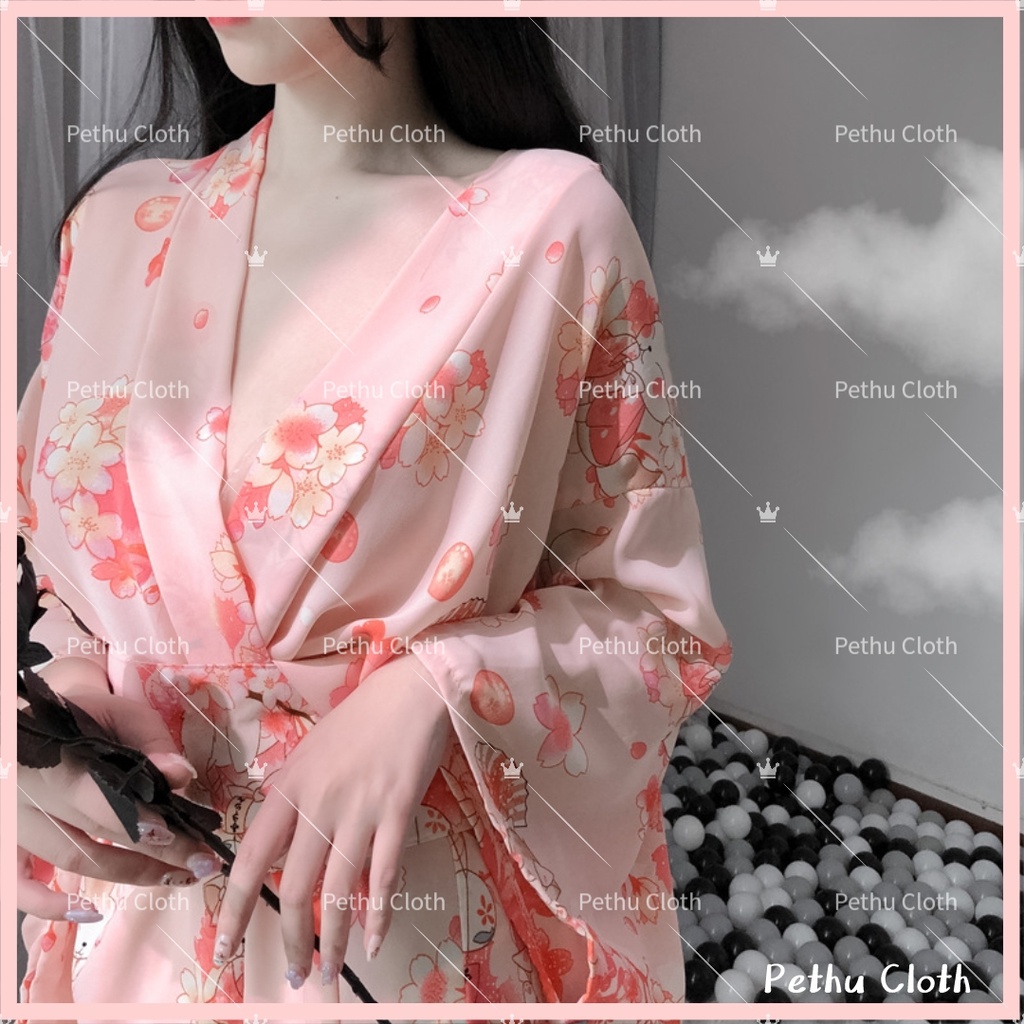 （Q1,HCM)❤️kimono Sexy❤️Đầm ngủ cosplay Nhật Bản nàng Váy ngủ ợi cảm bằng voan cát  mặc nhà--không vớ--003