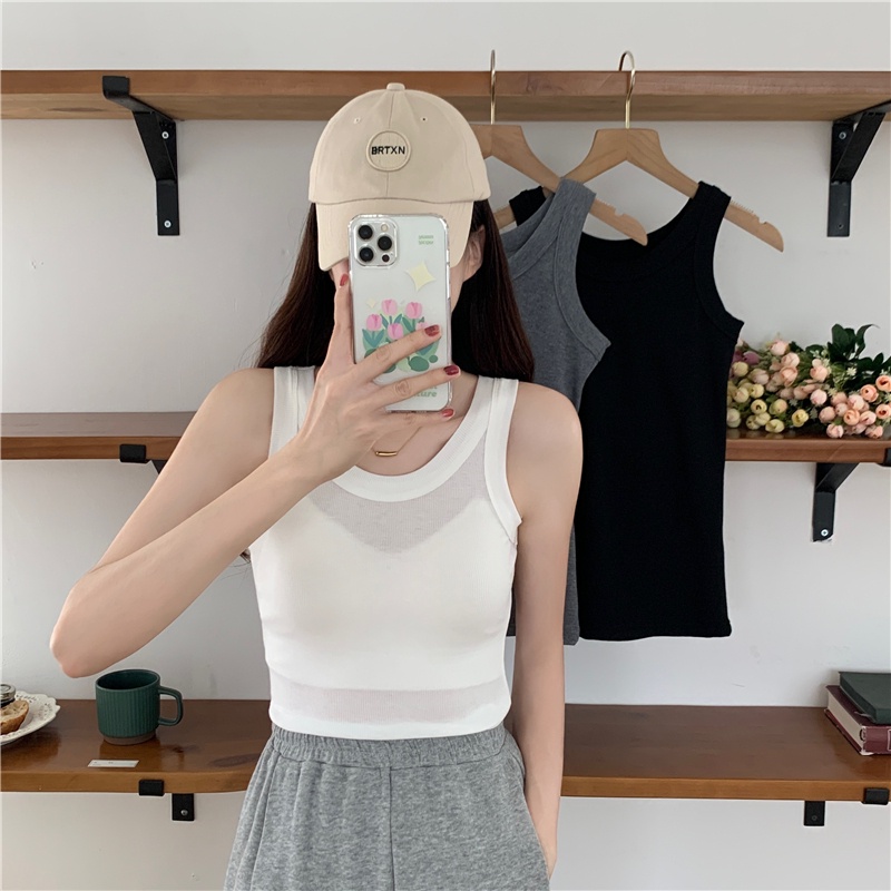 SUXI Áo Thun Thể Thao Sát Nách Cổ Tròn Màu Sắc Đơn Giản Dễ Phối Đồ Phong Cách Năng Động