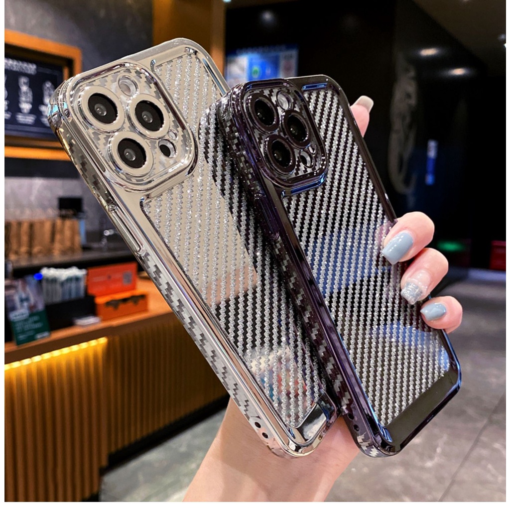 Ốp Điện Thoại TPU Sợi carbon Mạ Điện Cho iPhone 13 12 11 Pro max xs xr xsmax 7 / 8SE2020 7plus / 8plus