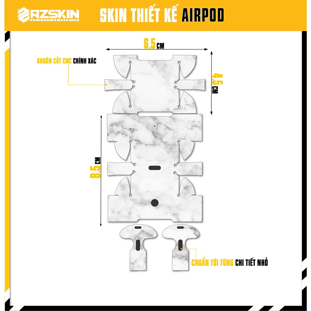 Miếng Dán Skin Airpods 1/2/3/Pro Hình Vân Đá White |SK_APHT18| Chất Liệu Nhập Khẩu, Chống Nước, Bền Màu, Khuôn Cắt Sẵn