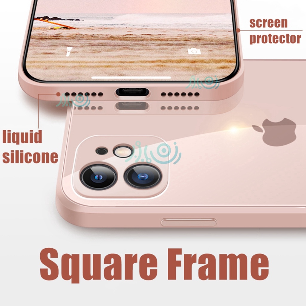 【Free Lanyard】Macaron Casing iPhone 11 12 Pro MAX XS MAX XR X 6 6S 7+ 8 Plus SE 2020 11 Pro max Tempered Glass Case Square Silicone back cover
