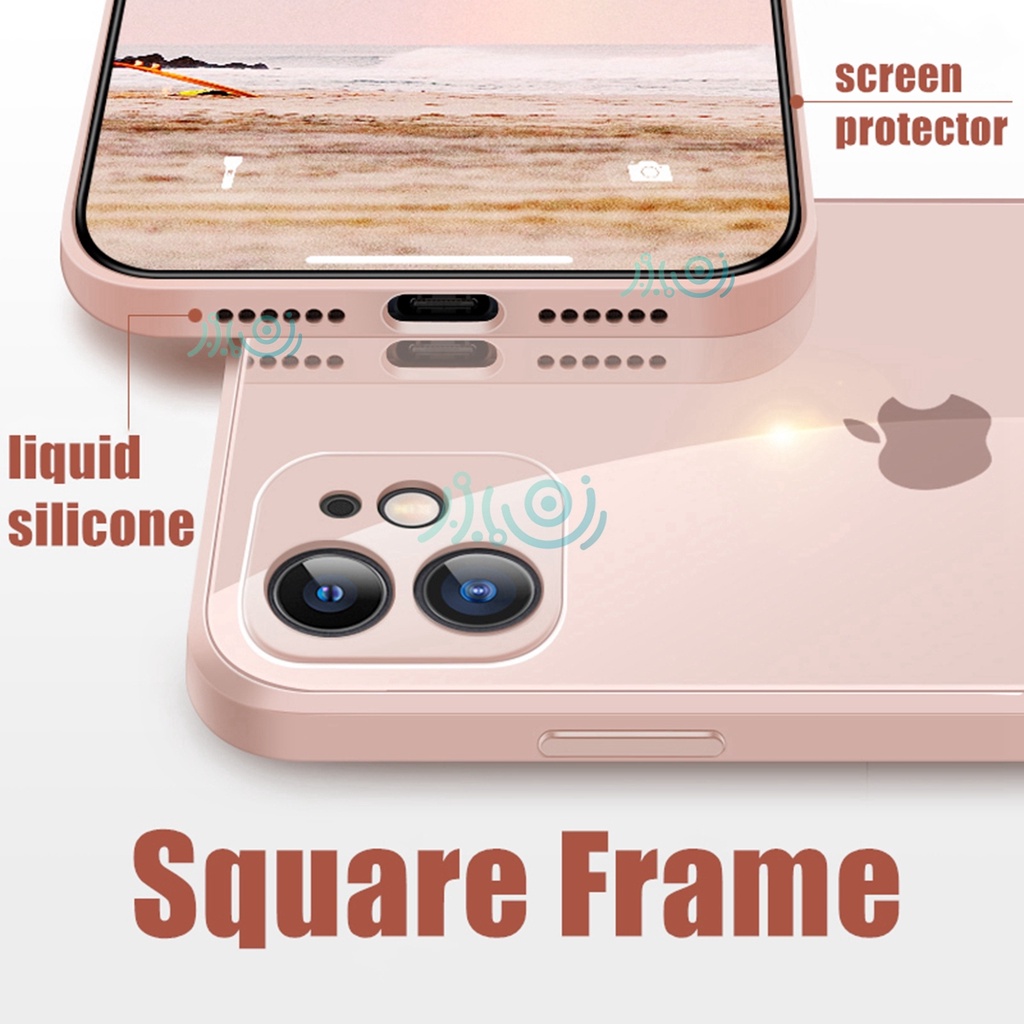 【Free Lanyard】Macaron Casing iPhone 11 12 Pro MAX XS MAX XR X 6 6S 7+ 8 Plus SE 2020 Tempered Glass Case Square Silicone back cover