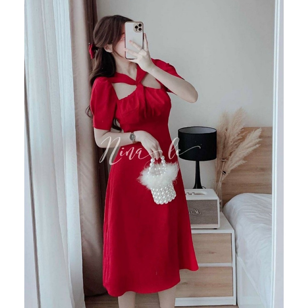 [HCM] Đầm Xòe Dạ Hội Xoắn Ngực Cao Cấp Thời Trang Nữ Sam Closet Free Size 40-55kg
