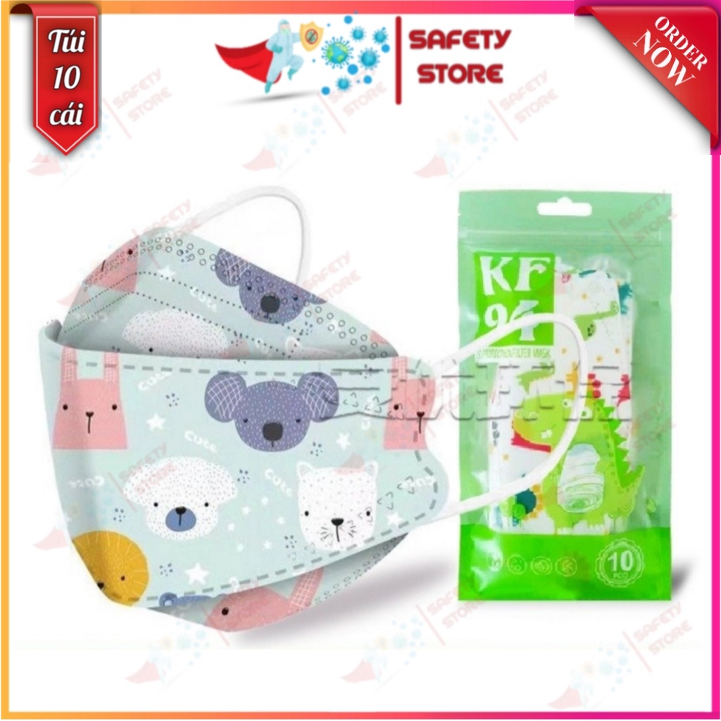 Khẩu trang cho bé KF94 - Bé 3 đến 12 tuổi  - Chuẩn Hàn Quốc - Set 1 bịch 10 cái - Bao ZIP màu xịn sò