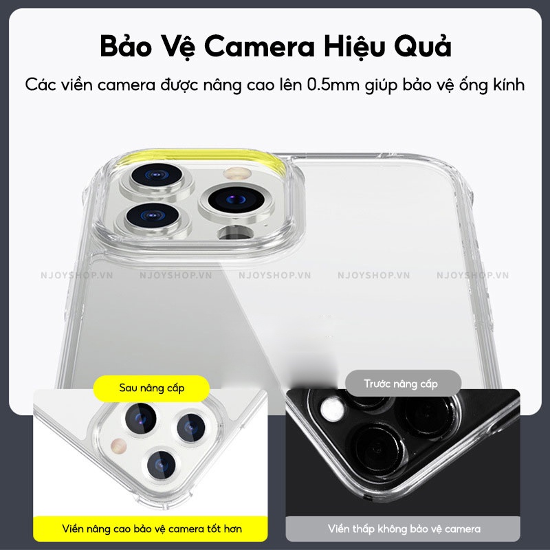 Ốp Lưng Kính Cường Lực Cao Cấp Chống Ố Vàng Hybrid Clear 4 Góc Chống Sốc Cho Điện Thoại 13 Pro Max Njoyshop