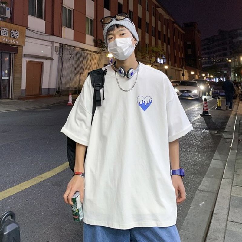 Áo thun tay lỡ hình tim lửa