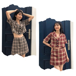 Set Croptop Kẻ Caro Áo Vest Mix Chân Váy Caro Quảng Châu - Sản phẩm Hot